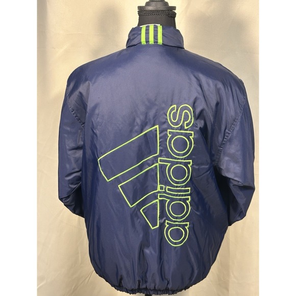 adidas Other - 90's Adidas Puffer Striped Jacket Large Embroidered Logo Green White Blue Large‎